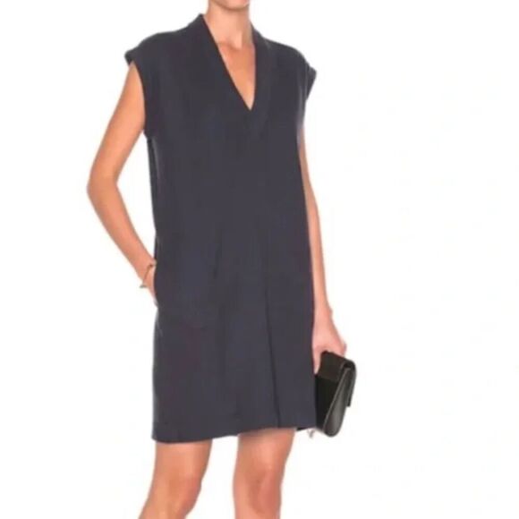NWT ATM Anthony Thomas Melillo Blue V-Neck 100% Pima Cotton Shift Dress Small - Picture 1 of 11